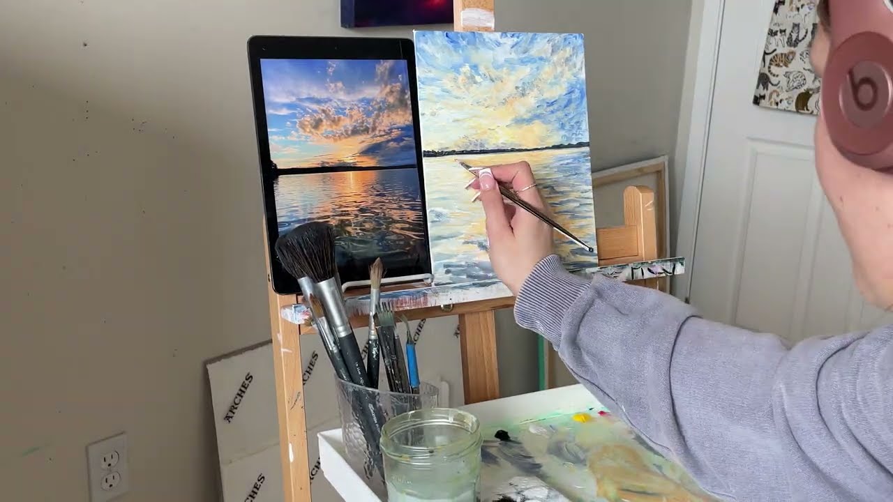 Painting a Sunset on the Water 🌅 using acrylic paint