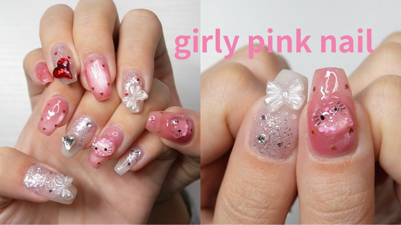 【self nail】冬のピンクガーリーネイル🩷💅キラキラ×リボンパーツが最強に可愛い🩷