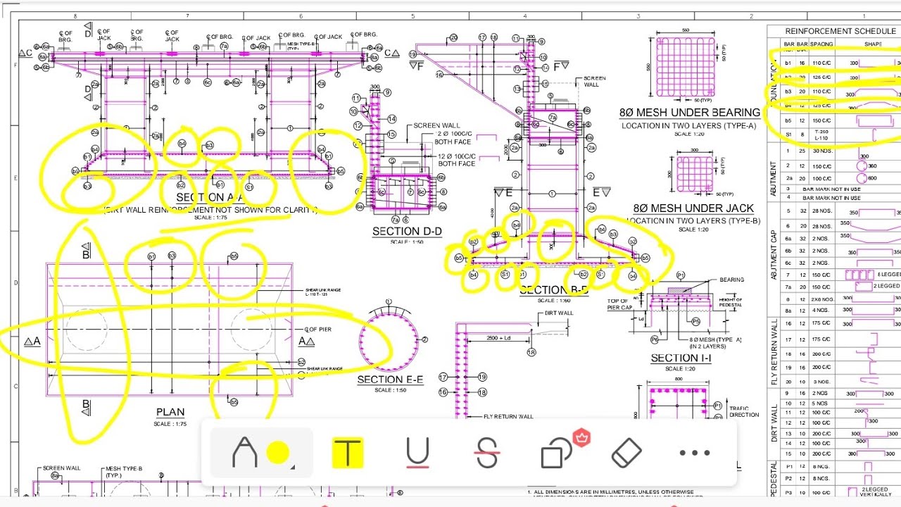 major bridge, Abutment foundation GAD+Reinforcement details drawing explain, BBS kaise banaye