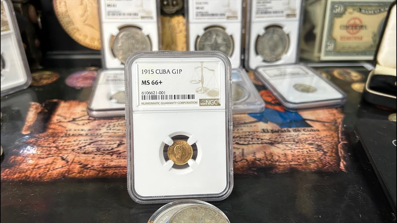 Monedas de oro un peso 1915 en MS de Cuba