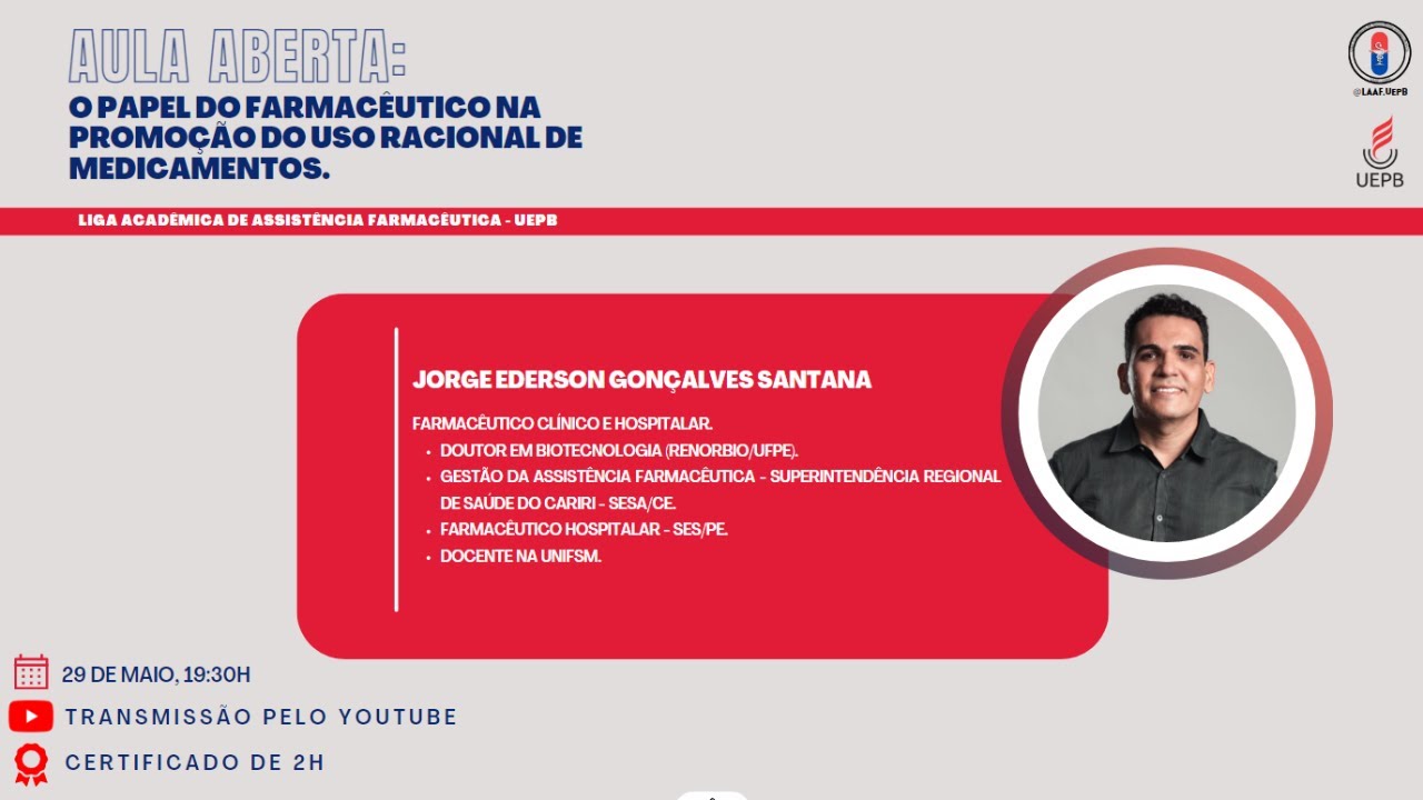 AULA ABERTA: O papel do farmacêutico na promoção do uso racional de medicamentos.