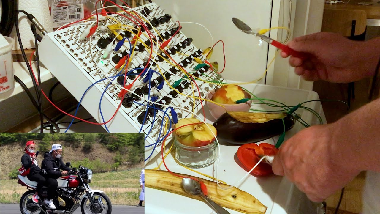 Solo on Pulsar 23, Two Apples, Eggplant, Banantiometer, Paprika  & Motorcycle.