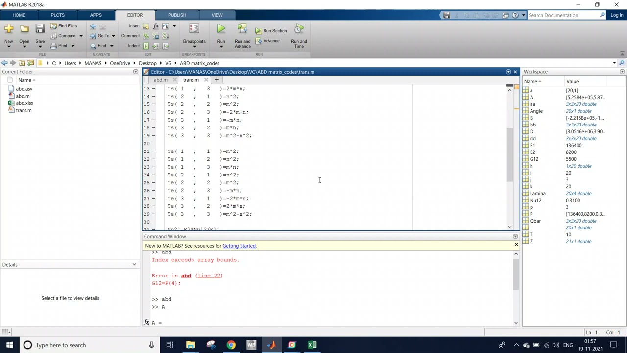 MATLAB code for ABD matrix of a composite Laminate