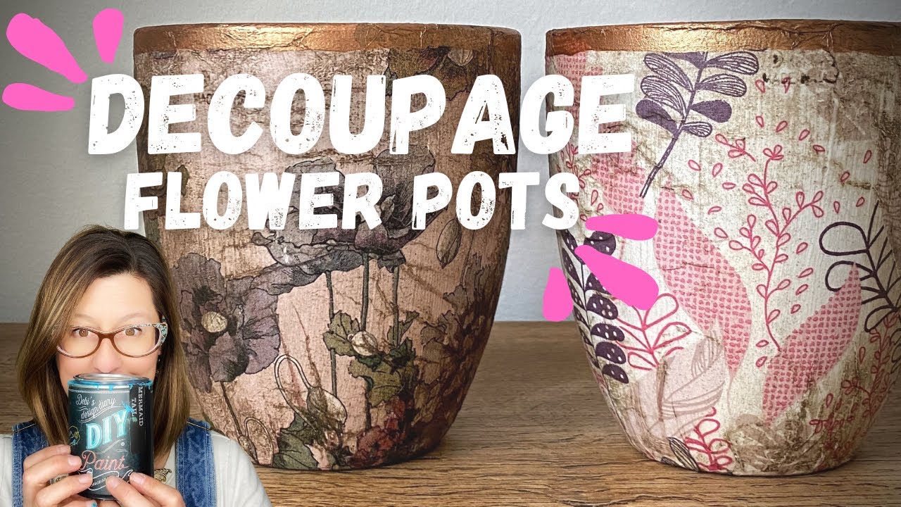 Decoupage Flower Pots using Napkins & Liquid Patina