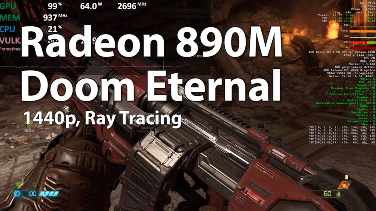 Doom Eternal | AMD Radeon 890M iGPU (Ryzen AI 9 HX 470 / HX 370) – Gameplay Benchmark