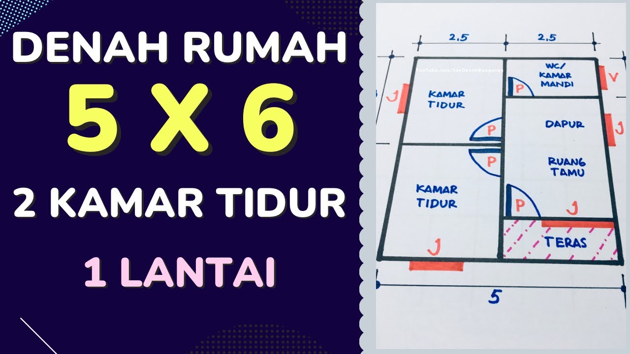 Denah Rumah Ukuran 5x6 2 Kamar Tidur 1 Lantai