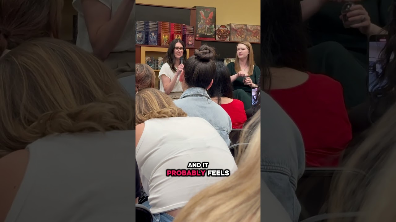 Danielle L Jensen talking about her highs and lows at A Curse Carved in Bone book release event BN