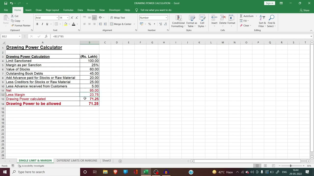 Calculate Drawing Power (DP) of CC Limit easily using this Worksheet in 1 minute