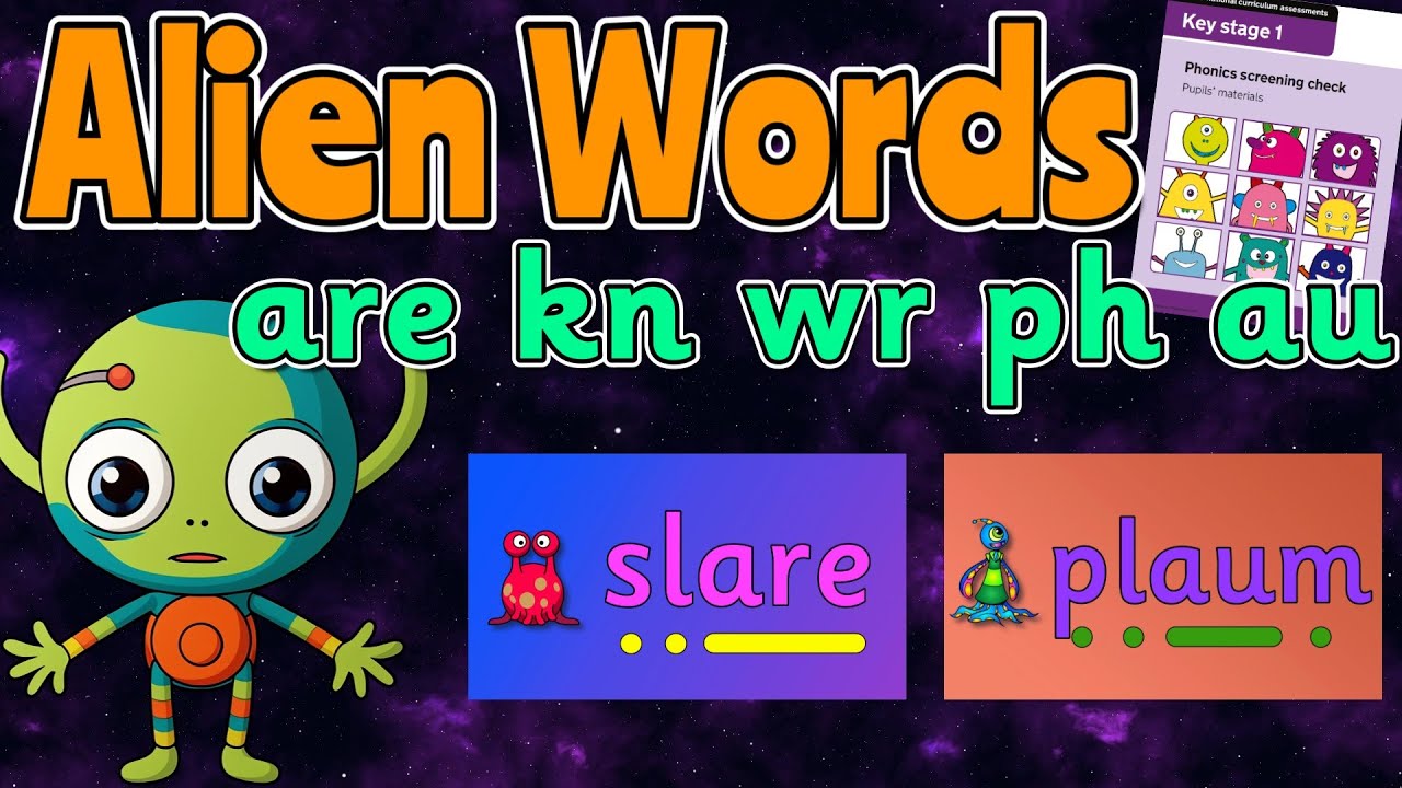 ALIEN WORDS PHASE 5: ARE KN WR PH AU 👽 PHONIC SCREEN PRACTISE 💚 Miss Ellis #alienwords