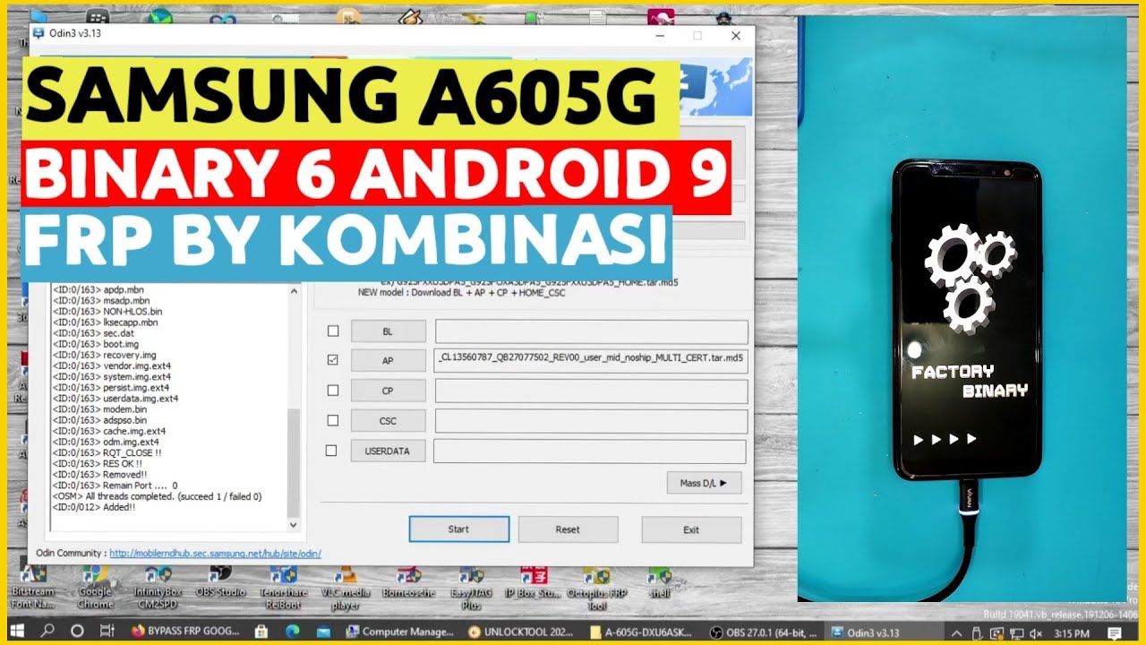 FRP SAMSUNG A6+ (SM-A605G) BINARY 6 ANDROID 9 BY FLASHING COMBINATION FIRMWARE TESTED