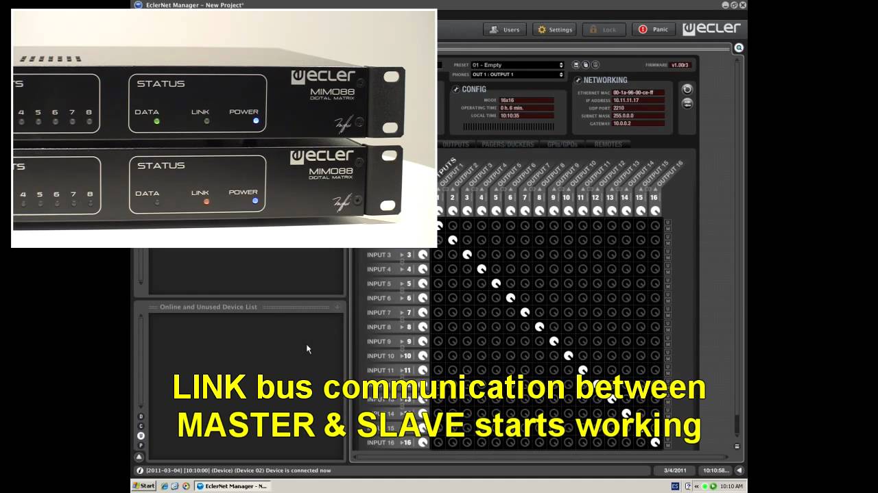 EclerNet Manager: how to make a 16x16 matrix with 2 Ecler MIMO88