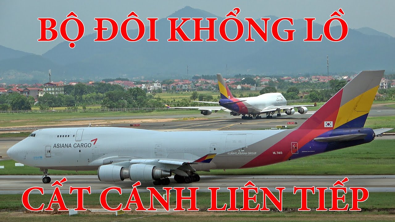 Hai chiếc Boeing 747-400 BDSF cất cánh liên tiếp ở sân bay Nội Bài.