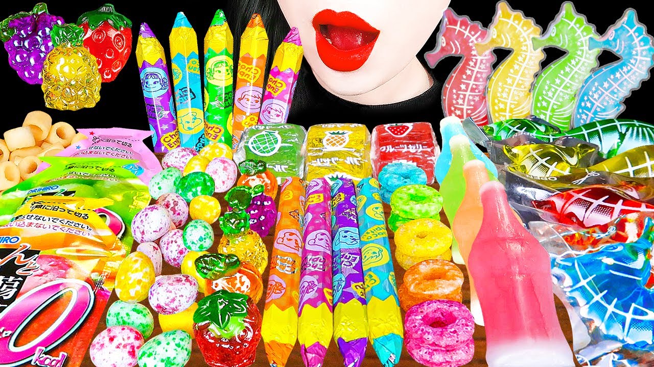 ASMR RAINBOW DESSERTS 다양한 무지개 디저트 먹는 색연필 아이스크림 디저트먹방 EDIBLE PENCIL JELLY GUMMY EATING SOUNDS MUKBANG