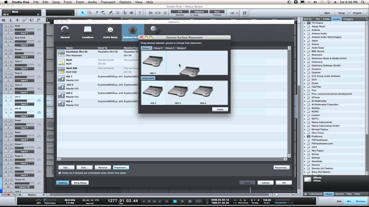 How to connect Avid Artist Series Controls properly to Studio One v2