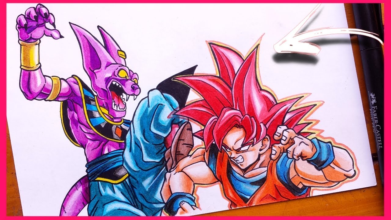 Como Desenhar o goku ssj deus vs bills 🔥