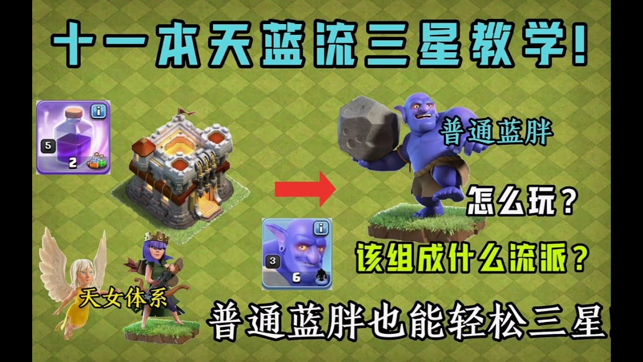 部落衝突：十一本普通藍胖怎麼玩？ 十一本天藍流三星教學!【溫酒】