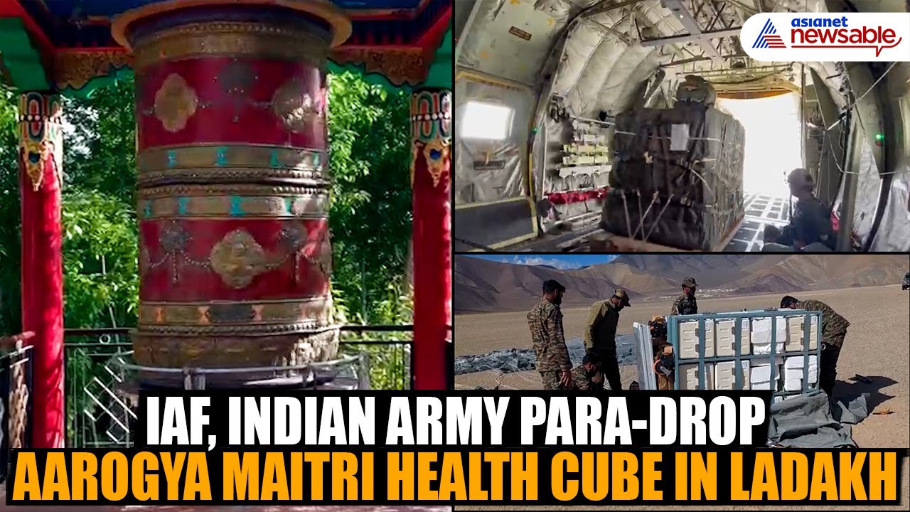 Historic joint operation: IAF, Indian Army para-drop Aarogya Maitri Health Cube in Ladakh | WATCH