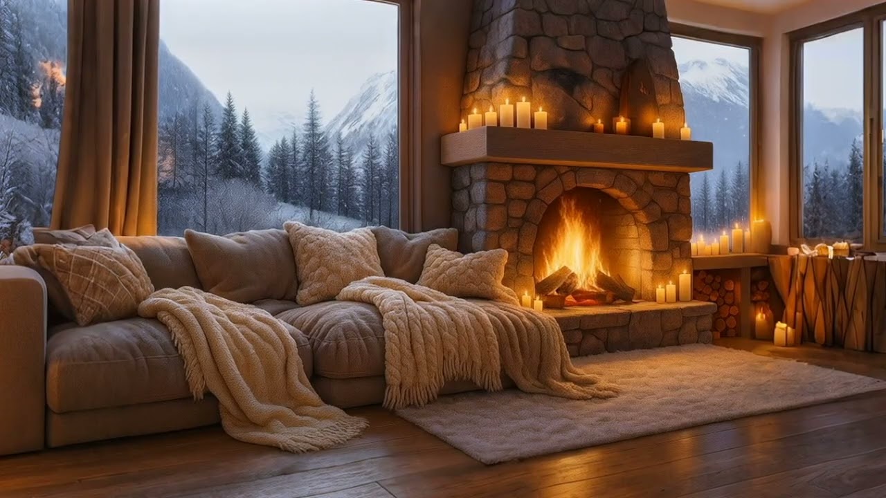 8 Hours Cozy Fireplace Crackling 🔥❄️ Winter Cabin Ambience for Sleep, Study & Relaxation