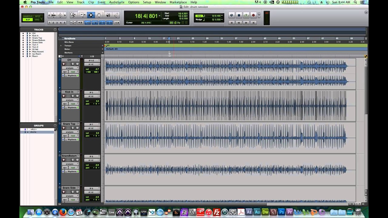 Pro Tools 11 - #20 - Elastic Audio, часть 2 - Ритмичные, квантованные живые барабаны