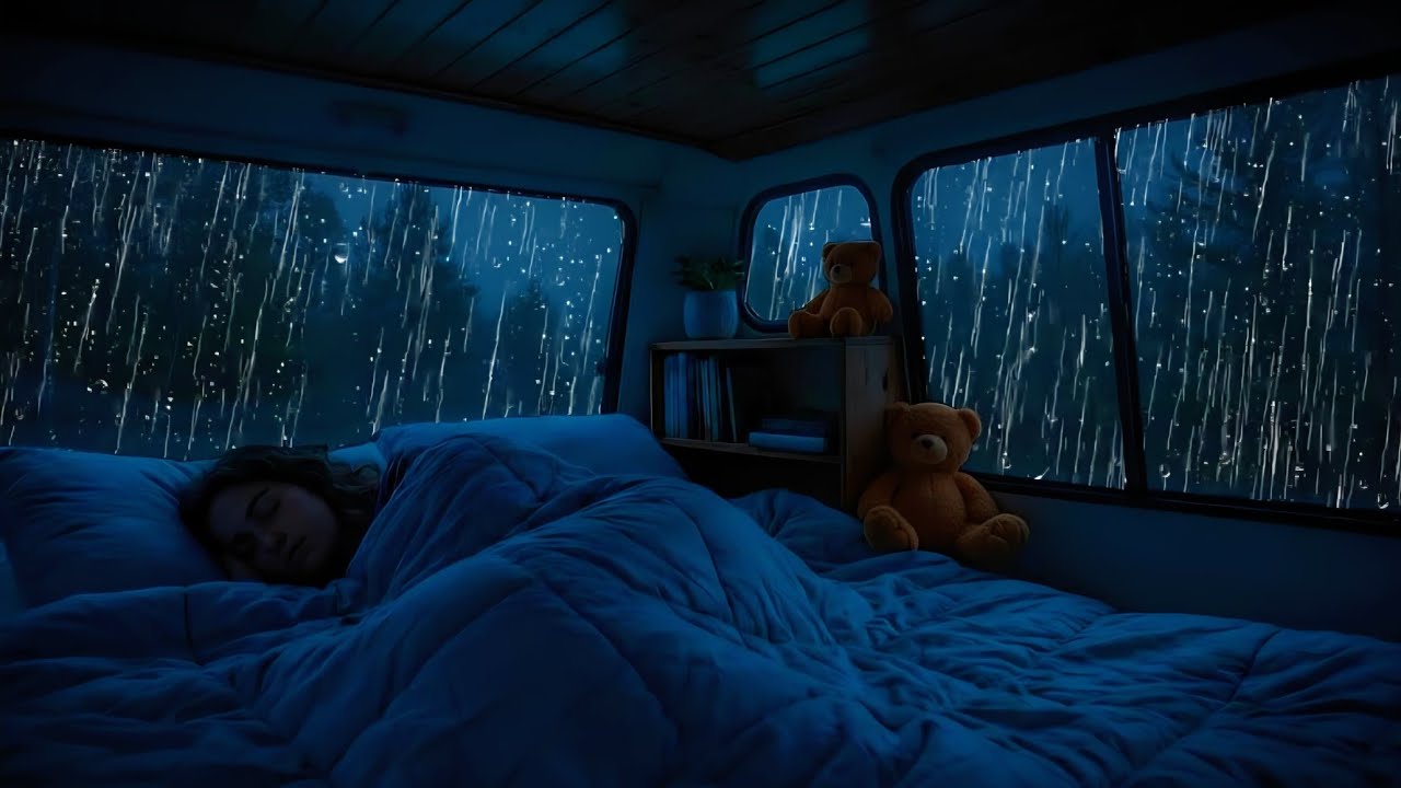 Cozy Van Camping in the Rain | Forest Night, Thunder & Sleeping