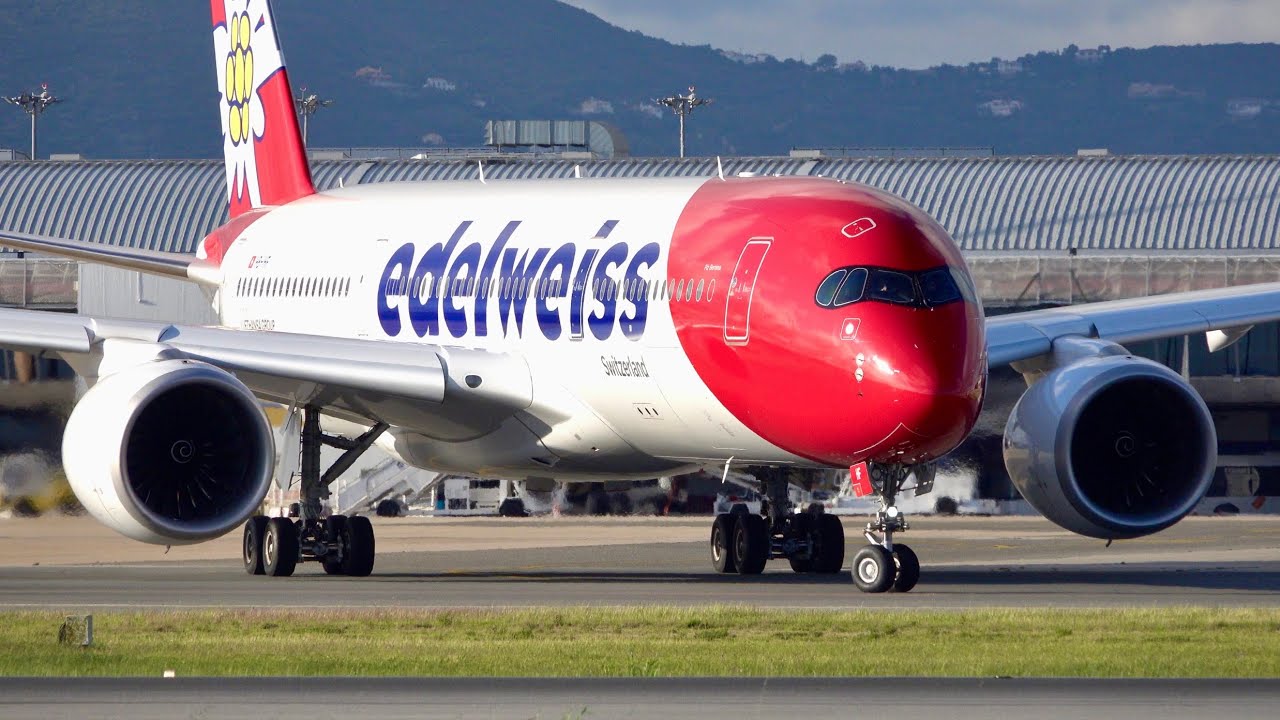 Edelweiss Airbus A350-900 Roaring Takeoff from Faro Airport