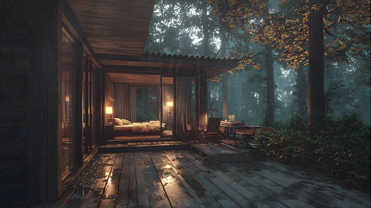 🌧️Peaceful Rain Cabin by the Lakeside Forest - Raindrops & Thunder | Ambience for Deep Sleep