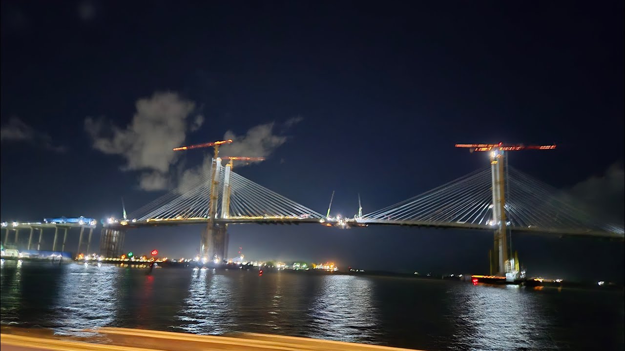 Night Drive Over the Demerara Harbour Bridge 🌙 | New Bridge Lit & Under Construction