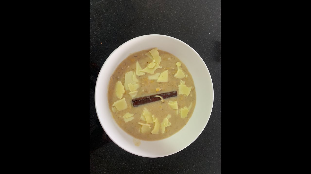 Mazamorra de platano maduro, coco y arroz