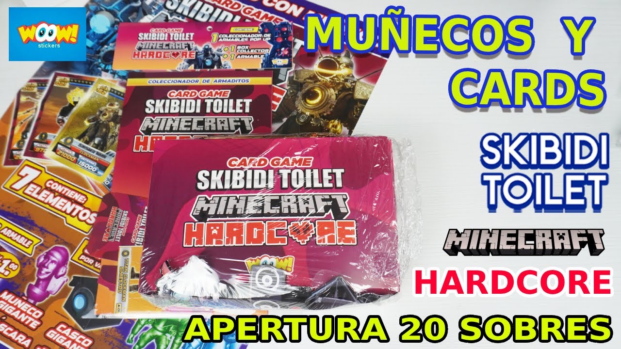 CARDS Skibidi Toilet Minecraft HARDCORE de Woow Stickers: Apertura 20 SOBRES con MUÑECOS GIGANTES