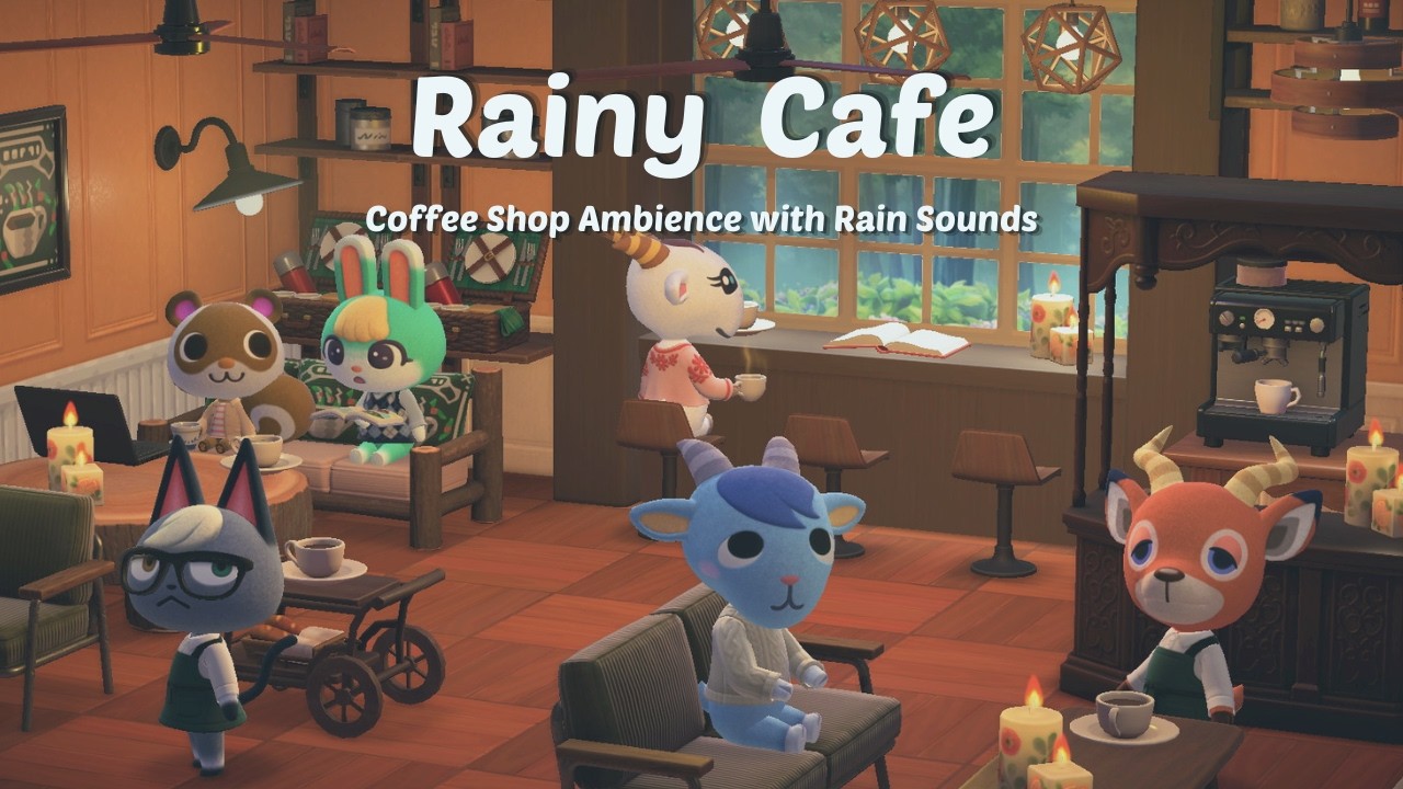Rainy Lofi Cafe ☔ Animal Crossing Relaxing Music | Calm Piano Jazz for Study & Sleep (3 Hours)