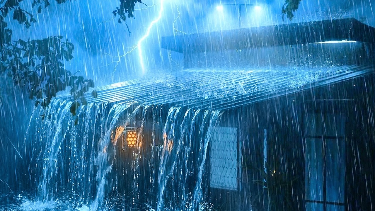 Stress Relief & Fall Asleep in a Cozy Cabin with Torrential Rain & Intense Thunder on a Metal Roof