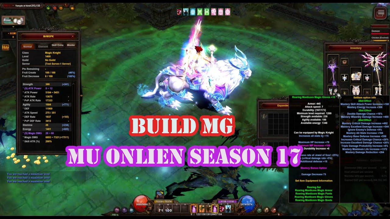 Mu Online Season 17 - Build Magic Knight PVM Test With Min Energy - Server RealMU