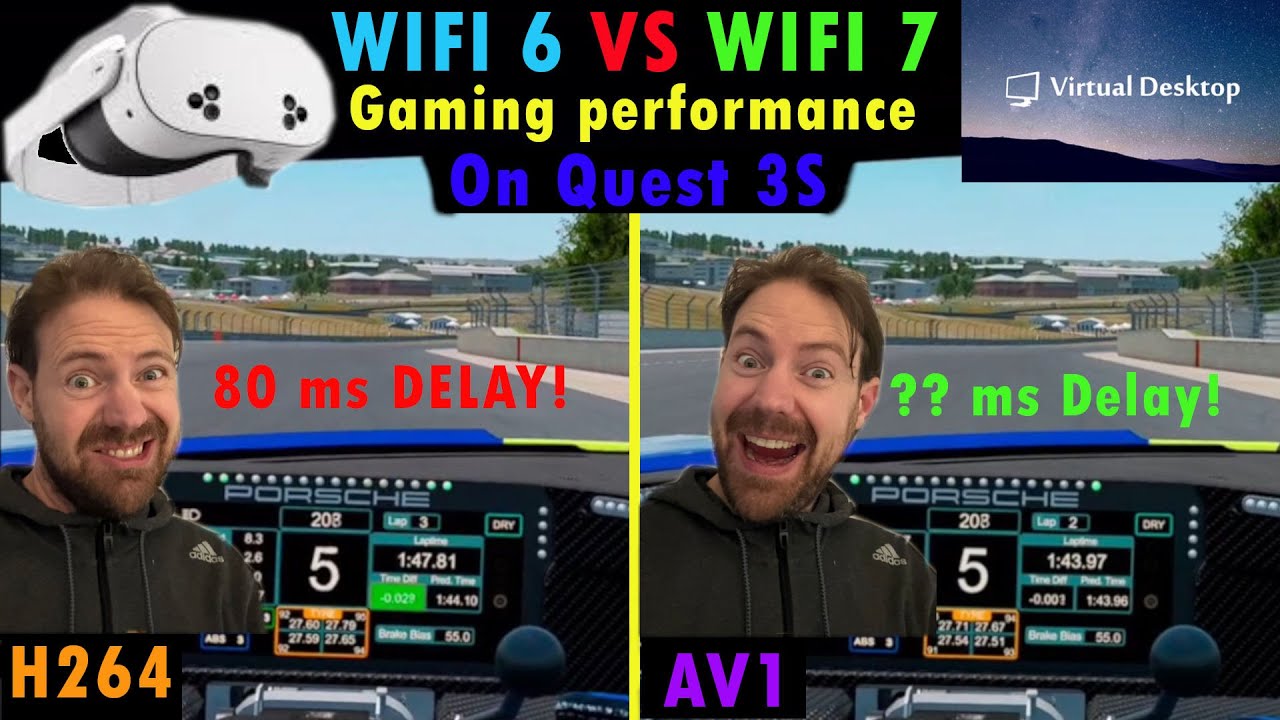 Сравнение производительности Wi-Fi 6 и Wi-Fi 7 в играх на Meta Quest 3 с использованием виртуальн...