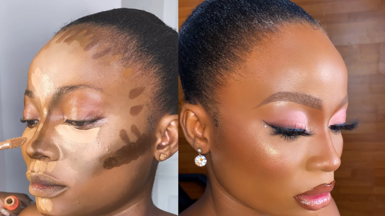 MELANIN SOFT GLAM MAKEUP TUTORIAL: FT HIGHLIGHT AND CONTOUR ROUTINE, RHINESTONES & SMOKEY EYELINER