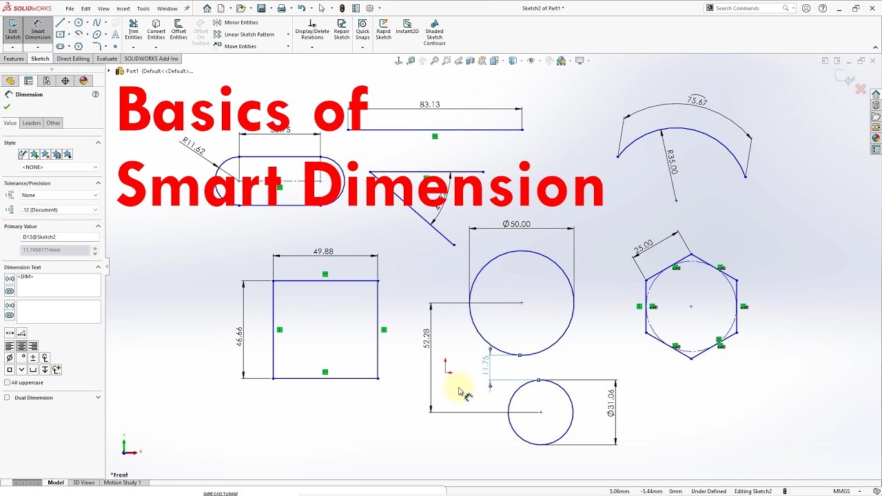 Solidworks Tutorial 2022 | Solidworks Basics of Smart Dimension Tool| Solidworks Tutorial Basic | #3
