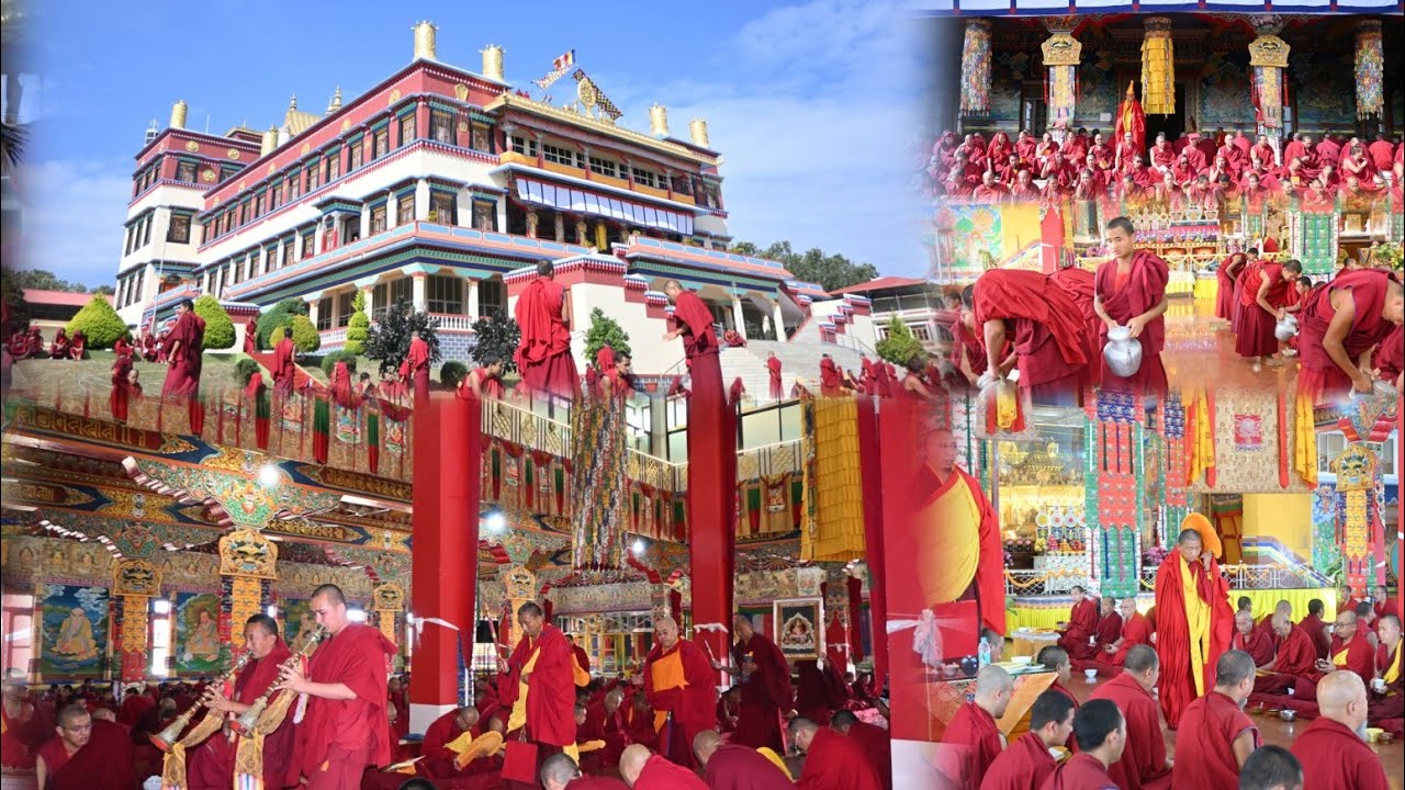 གདན་ས་ཆེན་པོ་སེར་སྤོམ་ཐོས་བསམ་ནོར་གླིང་གྲྭ་ཚང་དུ་བྱམས་སྨོན་སྒྲུབ་མཆོད་ཆེན་པོའི་ཡར་ཚོགས་འཚོགས་བཞིན་པ།