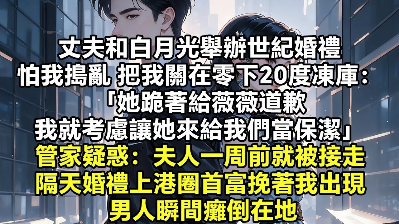 丈夫和白月光舉辦世紀婚禮 怕我搗亂 把我關零下20度凍庫 「她跪著給薇薇道歉 我就考慮讓她來給我們當保潔」 管家疑惑：夫人一周前就被接走 隔天婚禮上港圈首富挽著我出現 男人瞬間癱倒在地【追妻】