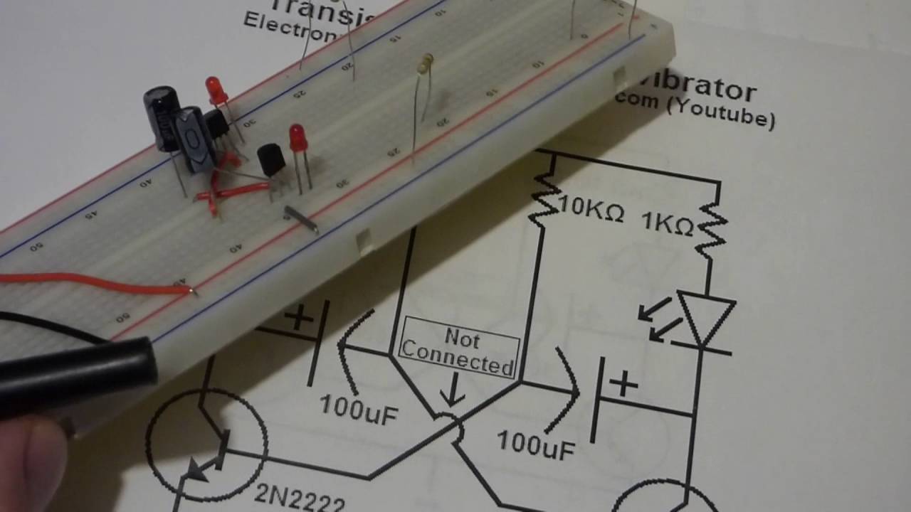 Astable multivibrator demo circuit step by step build NPN 2n2222a transistors and capacitors