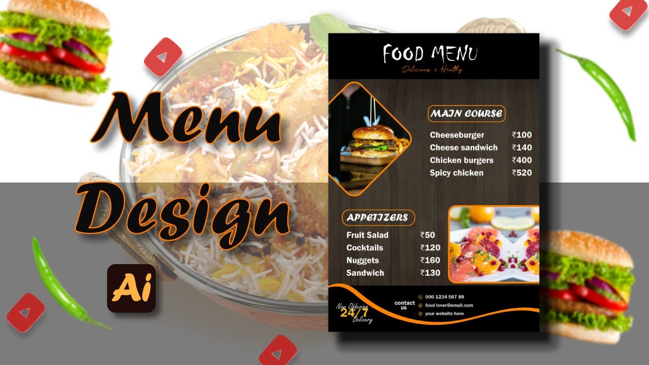 simple restaurant menu design In Illustrator