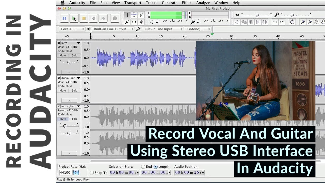 Nagrywanie wokalu i gitary przez stereofoniczny interfejs USB (Q502USB/AG03) w programie Audacity