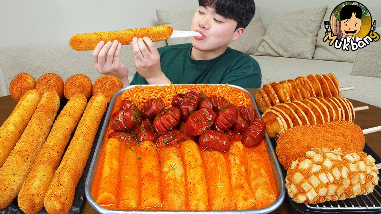 ASMR MUKBANG 직접 만든 대왕 가래떡 떡볶이 불닭볶음면 소세지 핫도그 먹방 & 레시피 FIRE NOODLES AND Tteokbokki EATING SOUND!