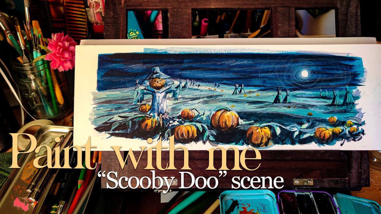 Paisaje de Halloween en ACUARELA - Paint with me- Scooby Doo scene