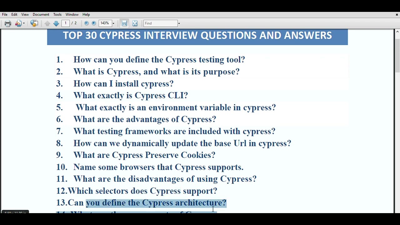 Top 30 Cypress Interview Questions and Answers 2024 | Cypress Interview Questions | cypress FAQs