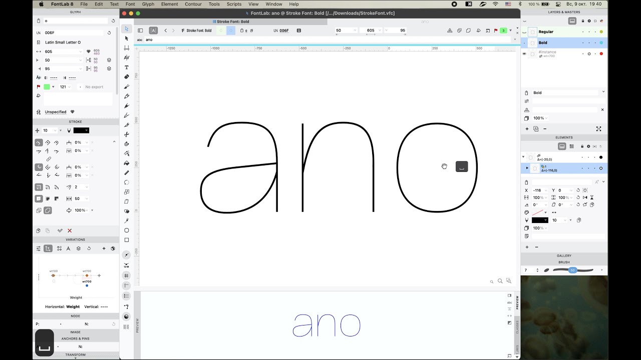 uniwidth variable font with thickness tool & power stroke (Fontlab 8 crash at the end, sorry)