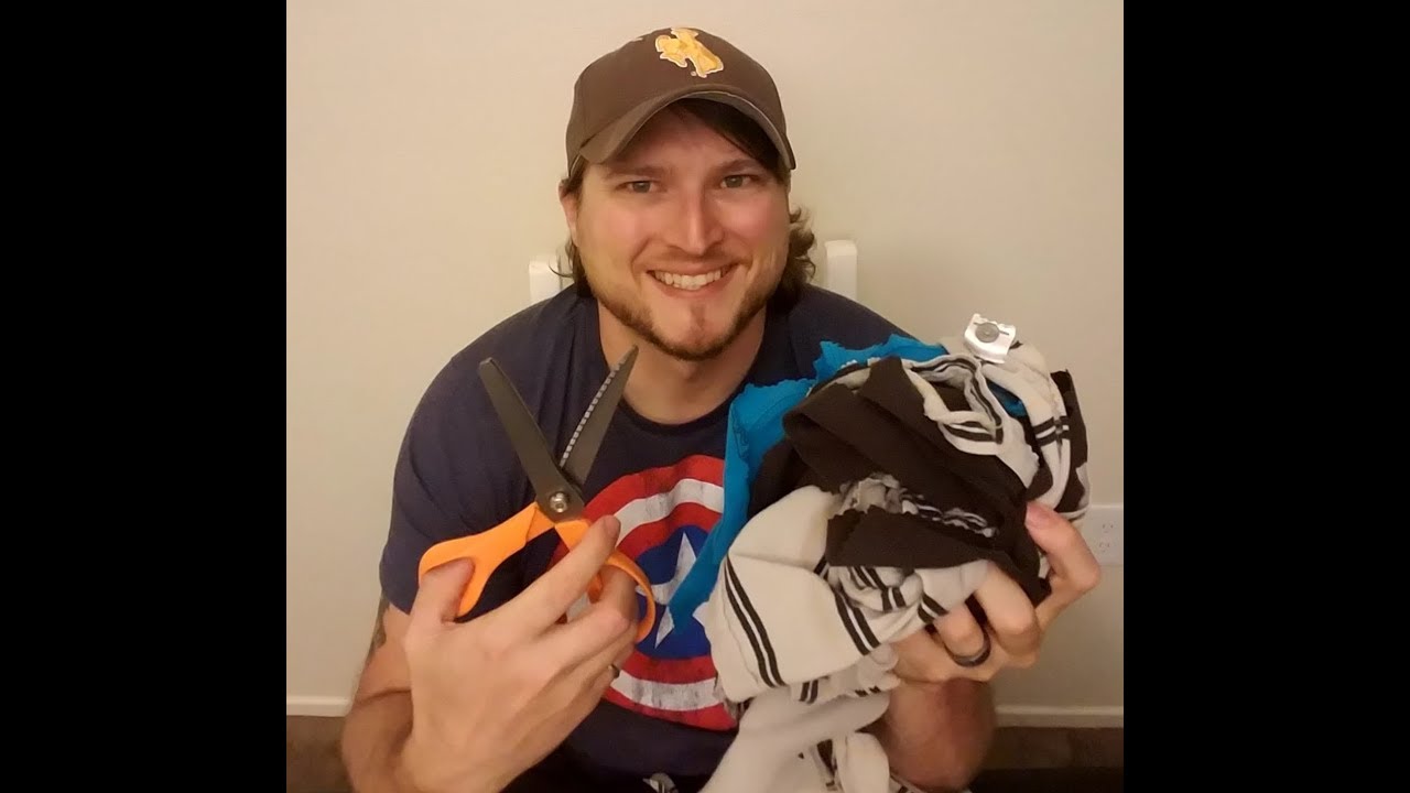 ASMR cutting old t-shirts into rags. Relaxing fabric cutting and soft talking.