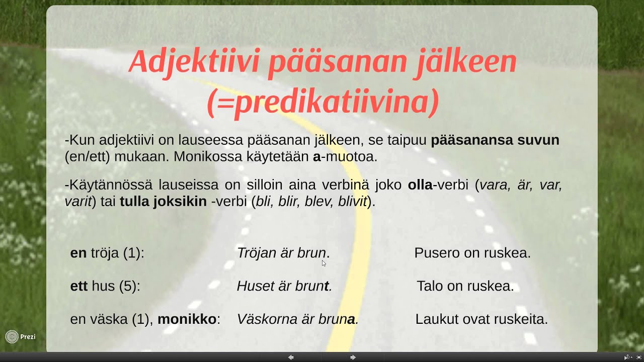 Ruotsin kielioppia: Adjektiivin taivutus