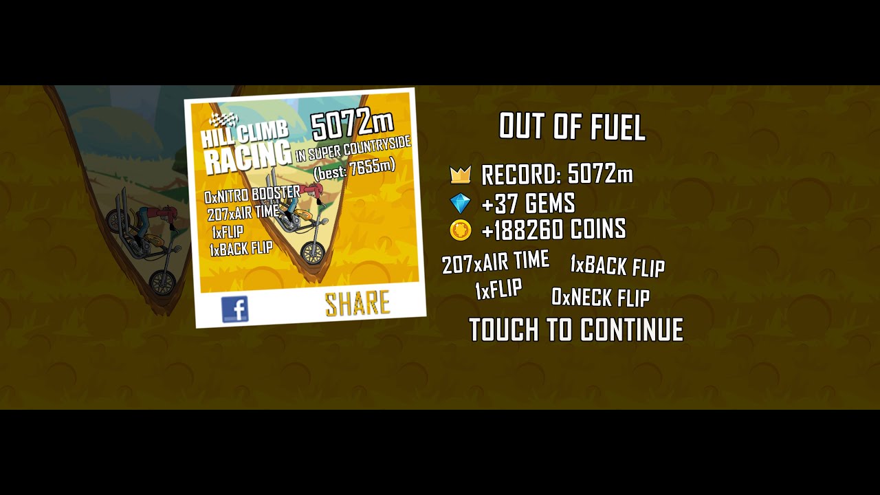 Hill Climb Racing: 5072m in Super Countryside on Chopper (no boosters, no pets, no cartapults)
