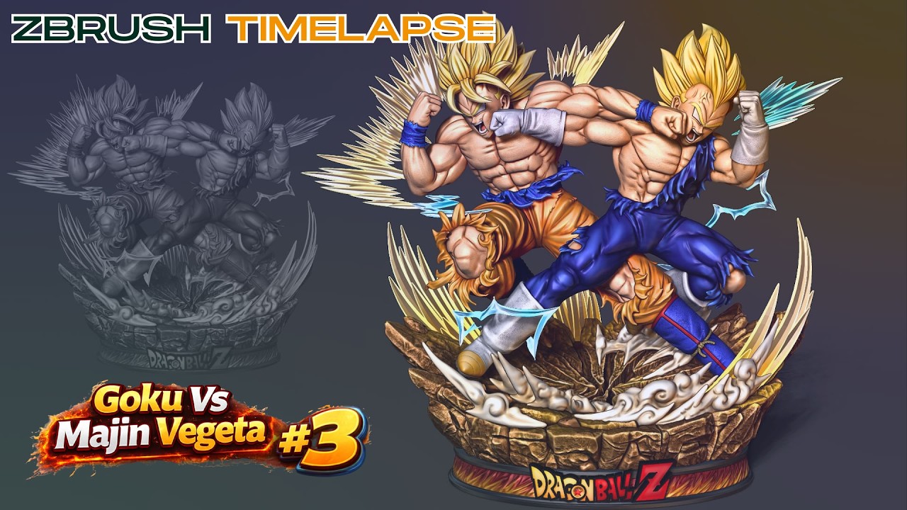 Goku vs Majin Vegeta - Figura Coleccionable Anime de Dragon Ball Z - ZBrush Timelapse  3