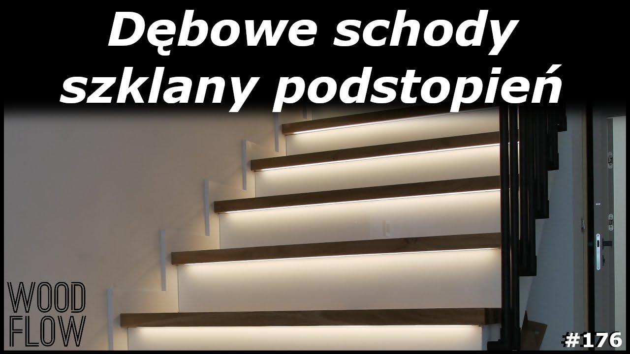 Schody dębowe ze szklanym podstopniem i oświetleniem ledowym | Wood Flow
