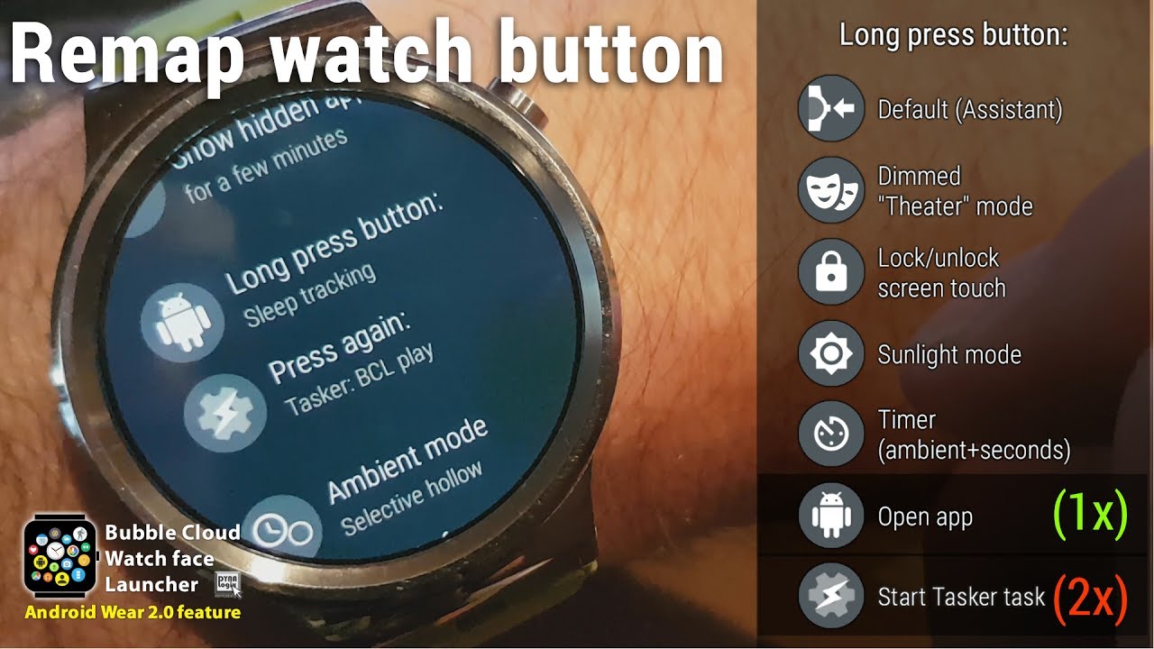 Long press button for Theater mode in Wear OS using Bubble Cloud Launcher (No Root needed!)